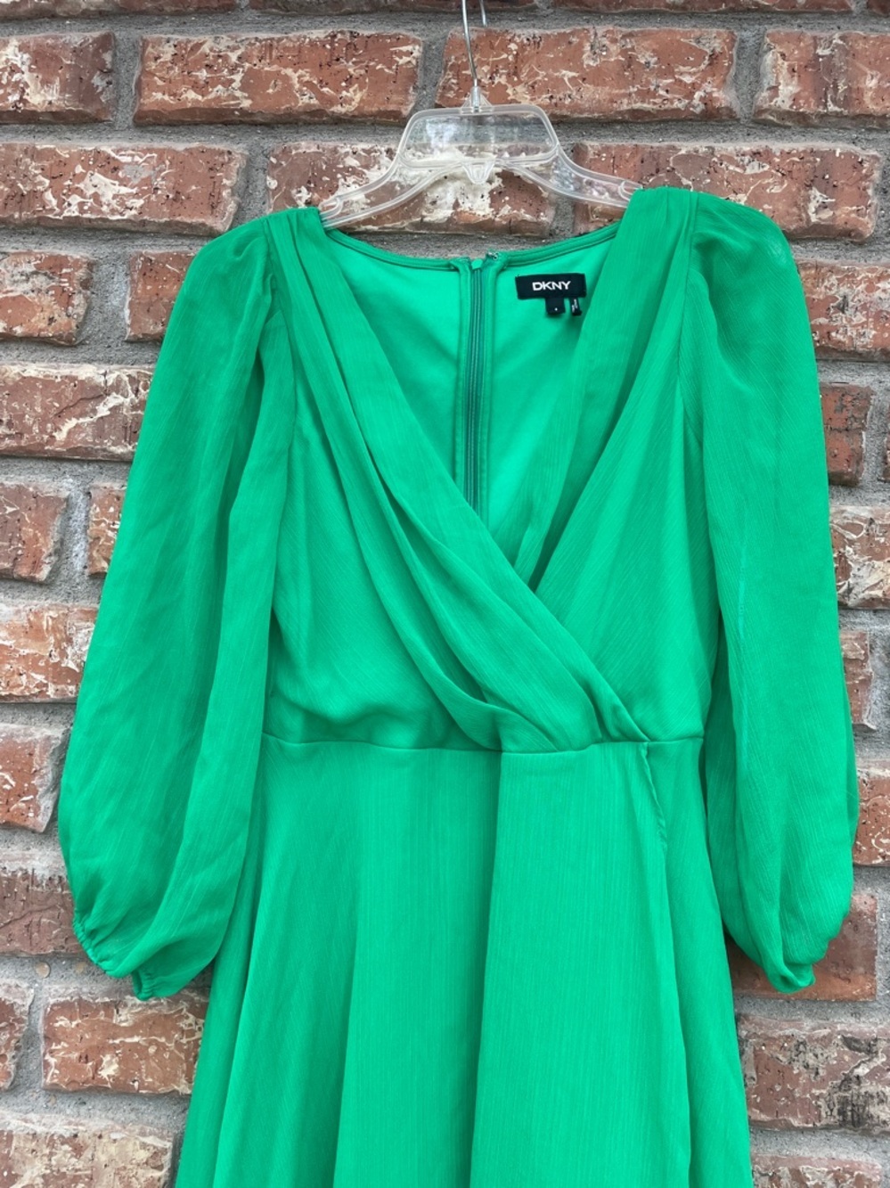 DKNY Emerald Green Chiffon Wrap Midi Dress - Picture 3 of 9